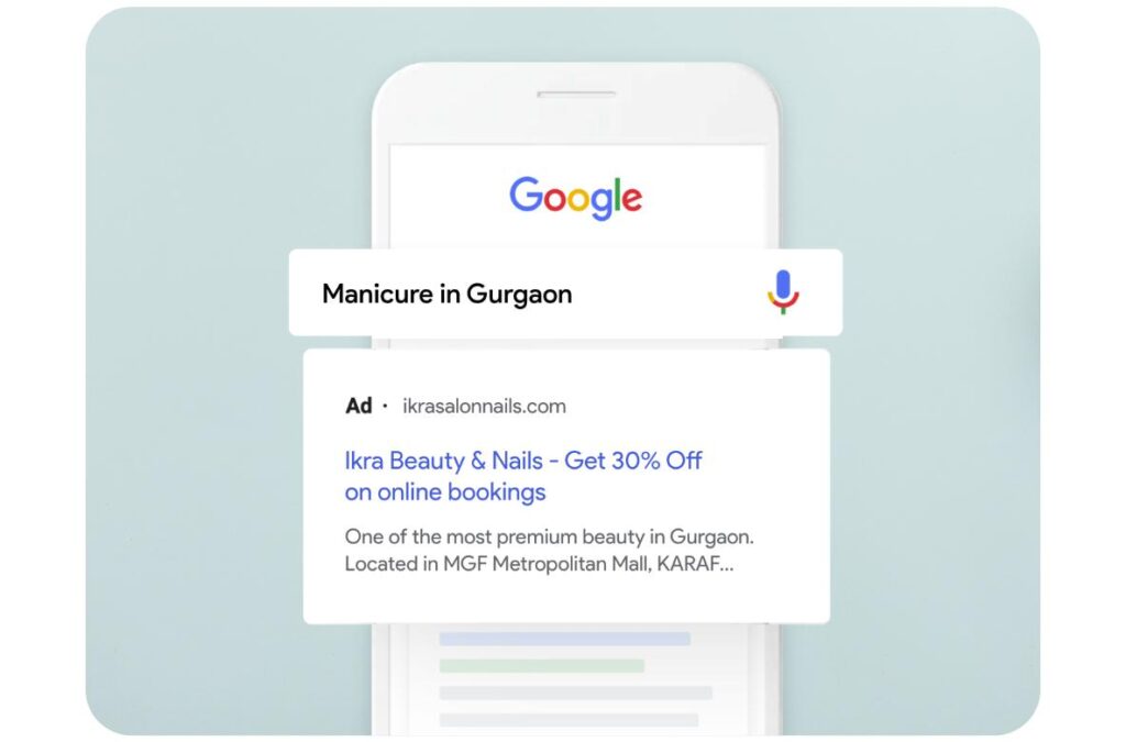 A sample Search ad for a manicure query