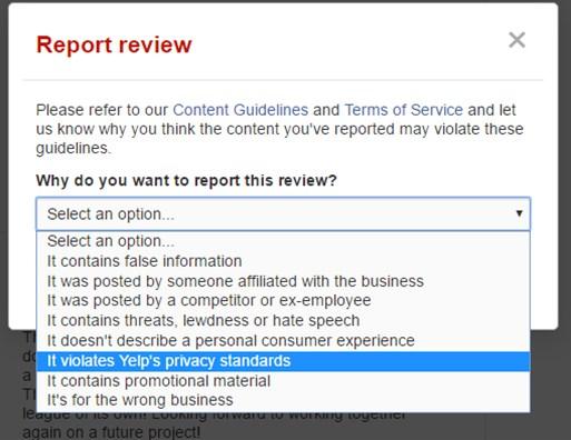 Hover over the flag icon next to the review to see the status of your report.
