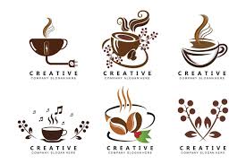 Coffee Cup and Bean Symbol Logos