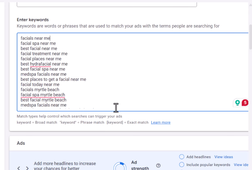 Create Separate Ad Groups for Each Service