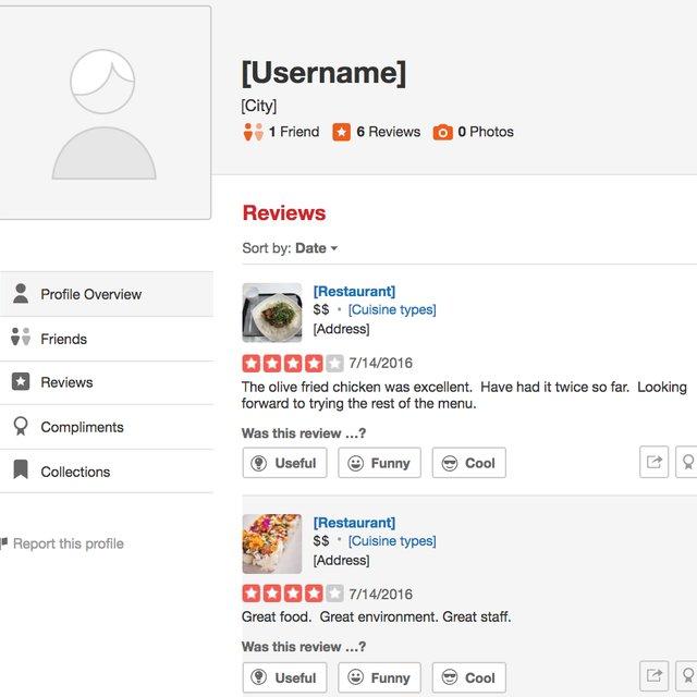 Log in to Yelp, open your profile, and navigate to the Reviews section to find the review you want to remove.