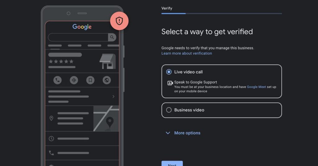 During a live video verification call, be prepared to show your business location, equipment, and proof that you manage the business.