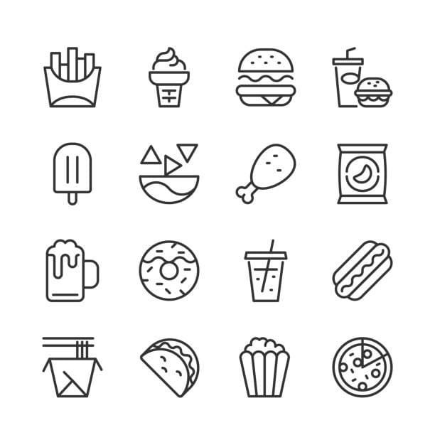 Monoline Food Icons and Symbols