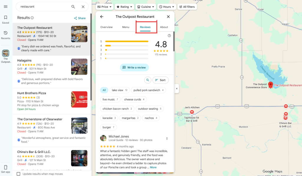 Open the Reviews Section