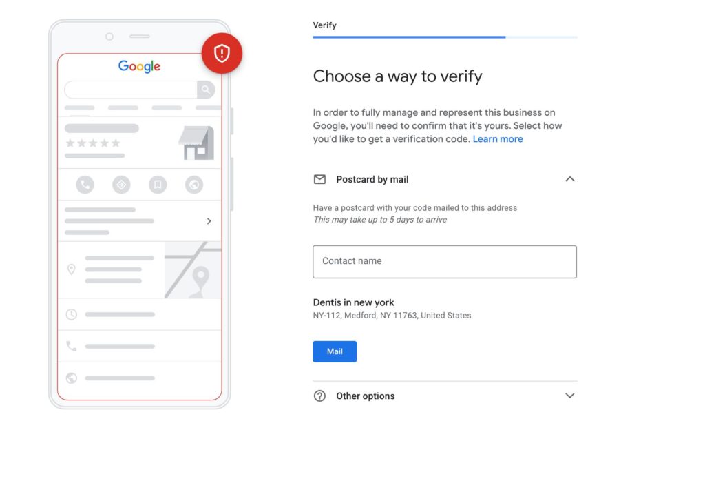 If postcard verification is offered, confirm your mailing address and request the code. Enter it in your Business Profile when the postcard arrives.