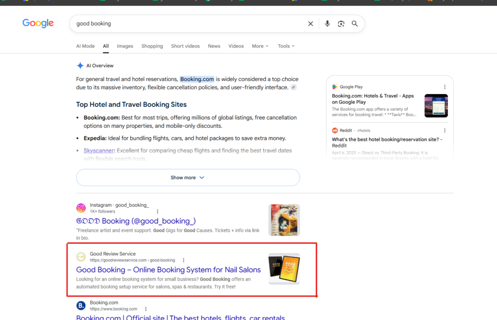 Rank in Google's organic search results