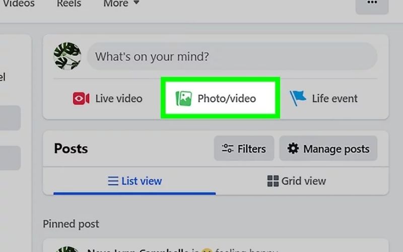 Click the green "Photo/video" icon block to expand the desktop content creation module and trigger your computer's local file explorer