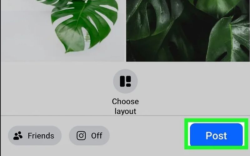 Choose a layout if desired and tap the blue "Post" button to finalize the upload