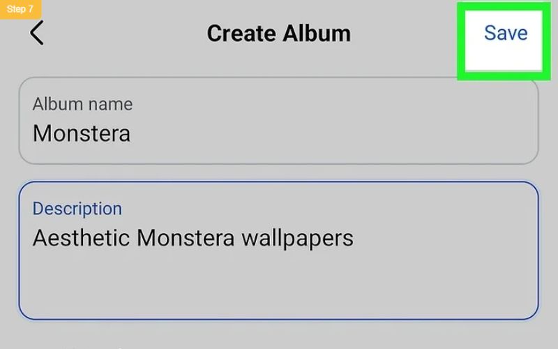 Tap the "Save" button to render the empty album folder