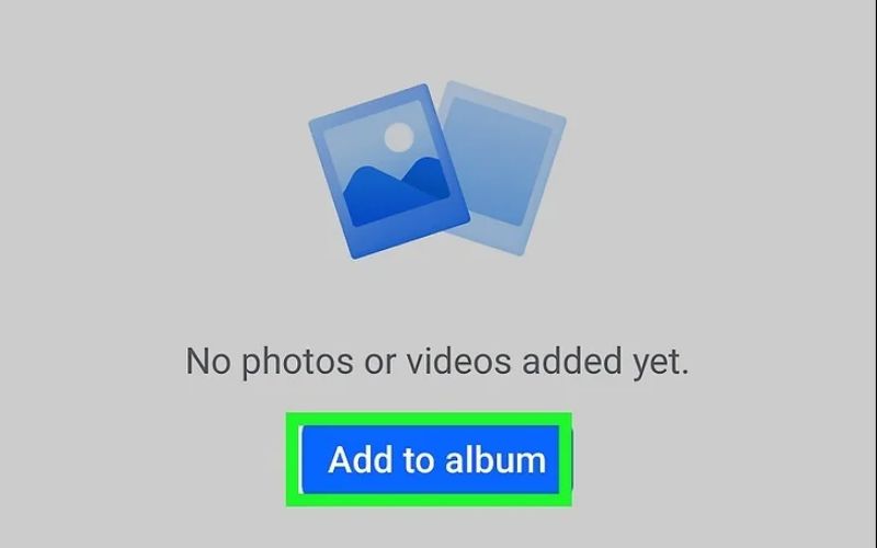 Tap the prominent "Add to album" (or Add Photos/Videos) link to batch-upload images directly into that specific folder