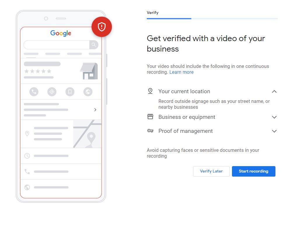 Record a continuous video through your mobile device that demonstrates your business location, operations, and management access